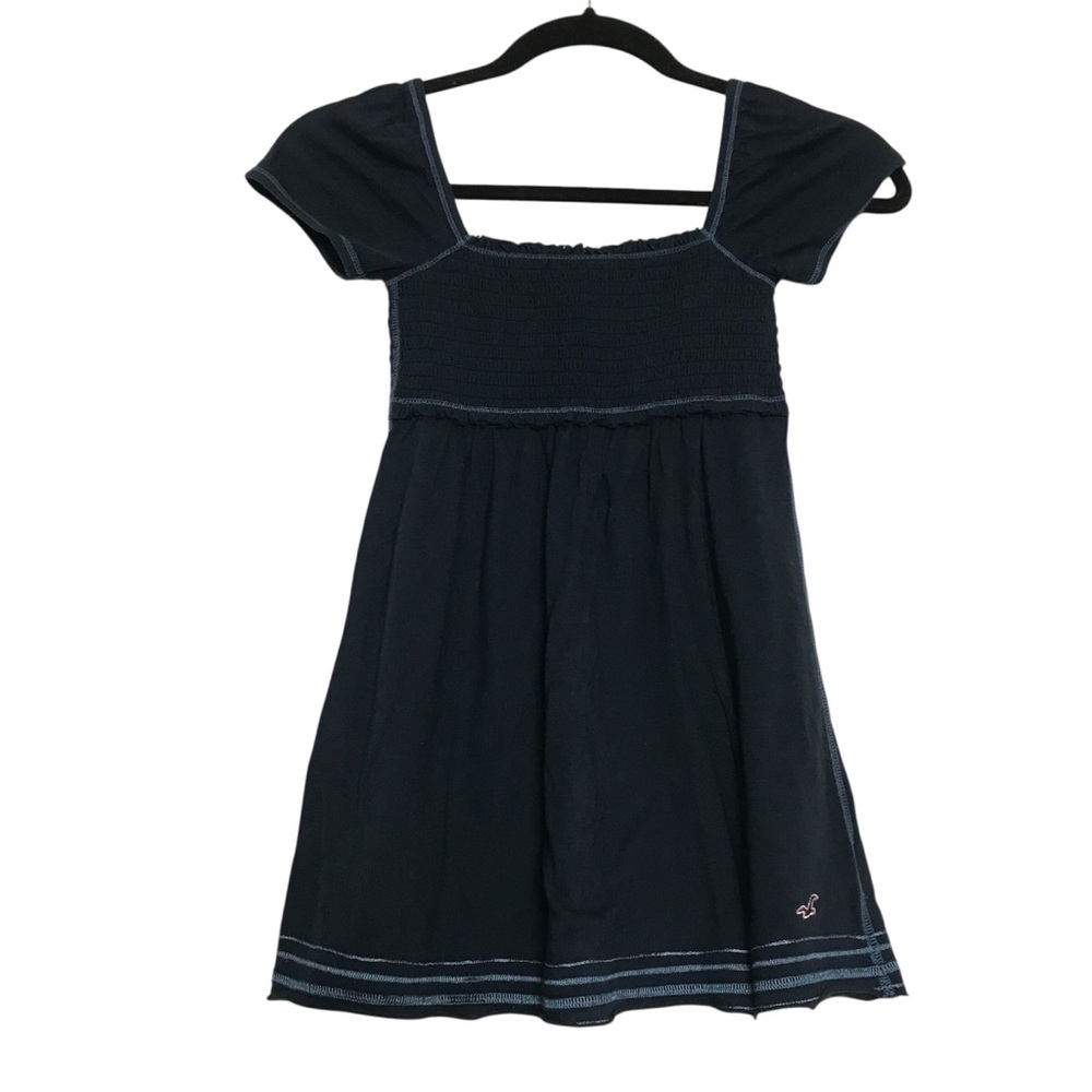 Hollister Preppy Y2K Navy Smocked Empire Waist Babydoll Top Womens Size M Twee